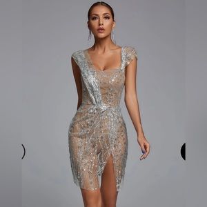 Sedaya Glitter Mesh Mini Dress - Silver